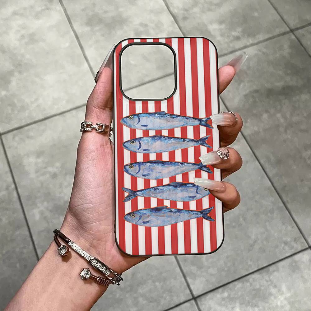 Мягкий гофрированный прозрачный чехол для телефона с сардинами для IPhone 17 15 16 11 12 13 14 Pro Max Plus Pro