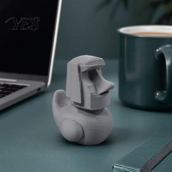 Retro Texture Decoration 3D Printed Moai Duck Statue, Easter Island Stone Head Figurine, Statue Design Funny Desk Decor for Office Shelf, Creative