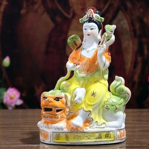 Китайская классическая керамическая статуя Будды Манджушри Бодхисаттвы, украшение для дома, гостиной, украшение для фэн-шуй