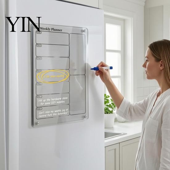 Reusable Whiteboard for Kitchen Acrylic Magnetic Dry Erase Board Calendar Fridge, Clear Monthly/Weekly Meal Daily To Do List Planner with 6
