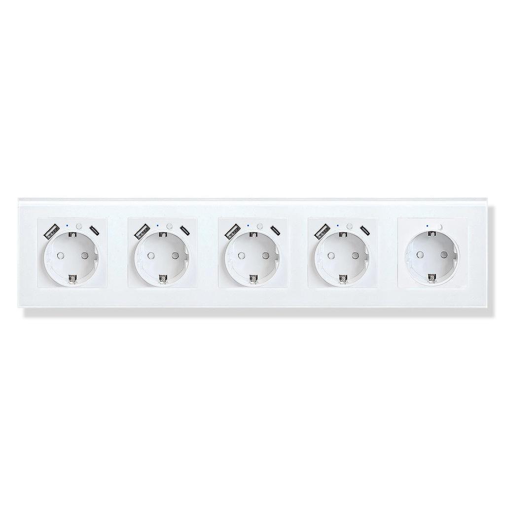 Type 82 Tempered Glass EU Smart WiFi Socket with A+C Charging and Alice Voice Control
