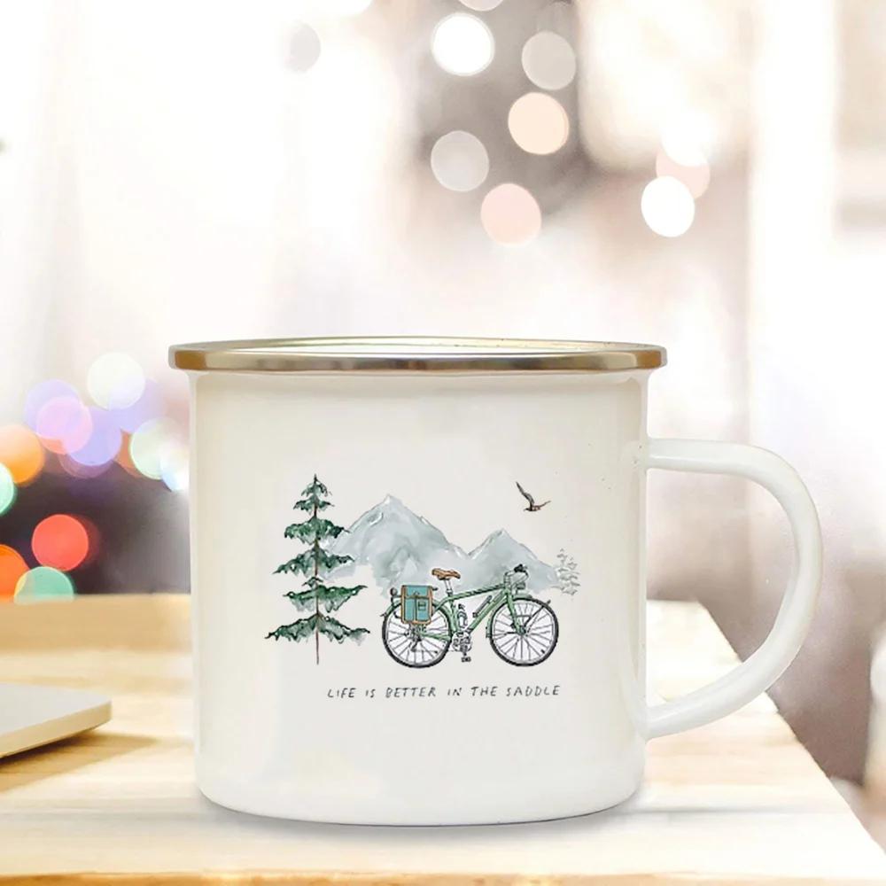 Кружки для кемпинга Adventure Campfire Cup с принтом леса Enamel Camping Cups Outdoor Campervan Coffee Handle Mug Camper Best Gifts