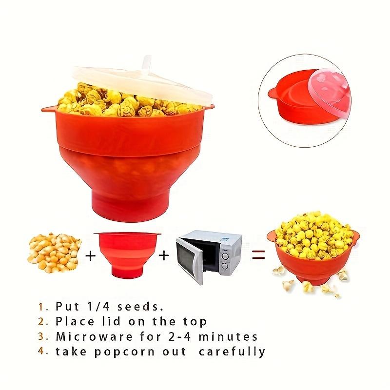 1 Set Large Collapsible Silicone Microwave Popcorn Bowl with Lid and Handle, Heat Resistant Hot Air Popcorn Maker Bucket