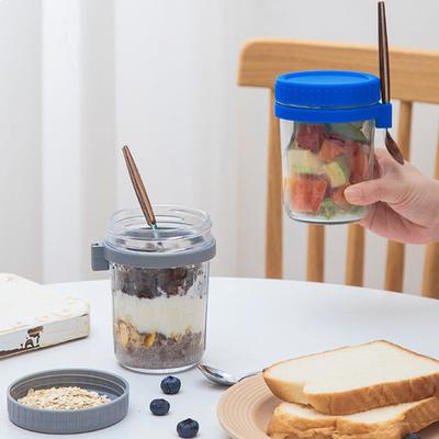 350 мл чашка для овса на ночь с ложкой и крышкой герметичный стеклянный контейнер для завтрака для овсянки, салата, йогурта, экологически чистая многоразовая чашка
