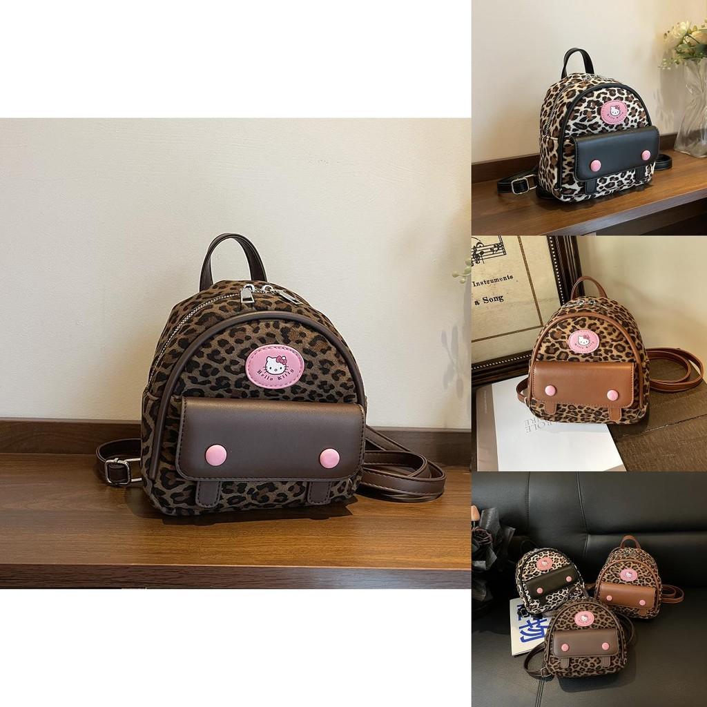 Hello Kitty Fashion Leopard Print Mini Backpack With Zipper Closure For Daily Use