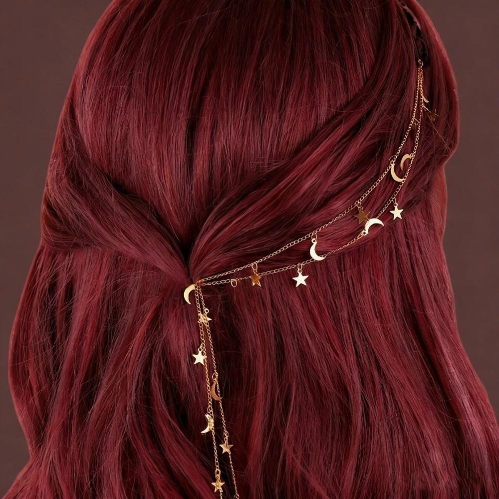 Moon Star Hair Accessory Tassel Hair Clip Vintage Braided Hair Chain Girls