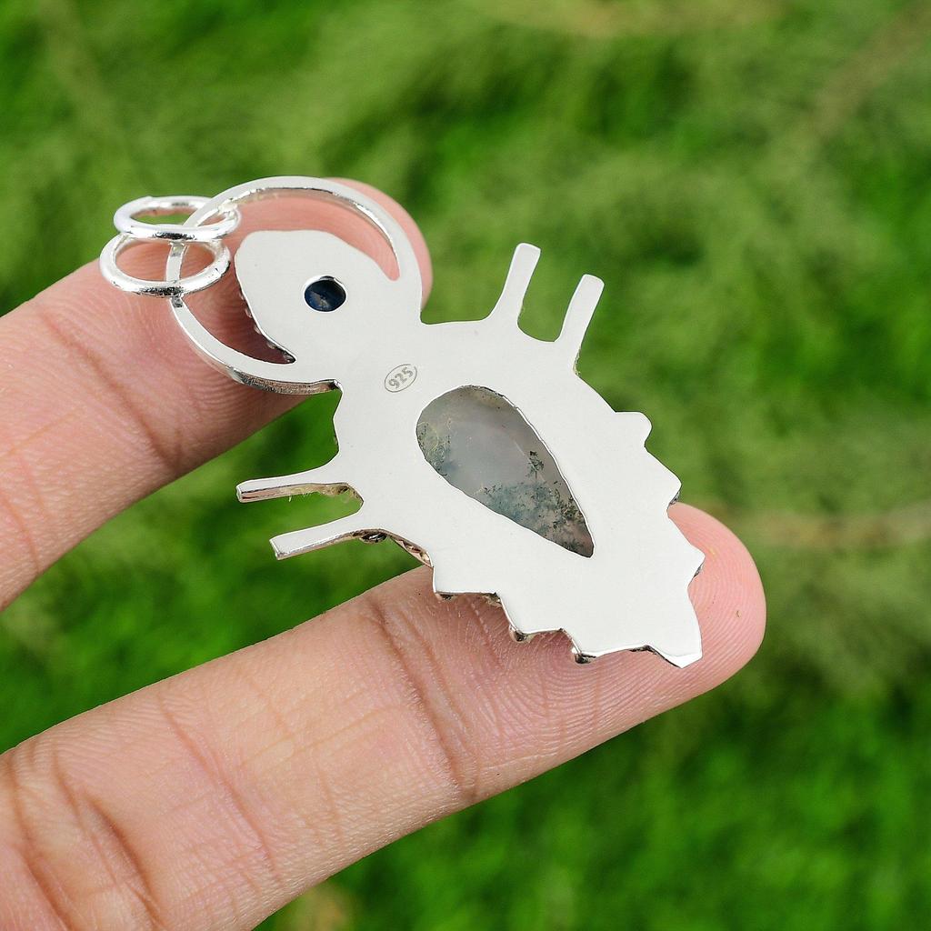 Mothers Day Deal 925 Silver Pear Solar Moss Agate Stone Tanzanite Quartz Pendant