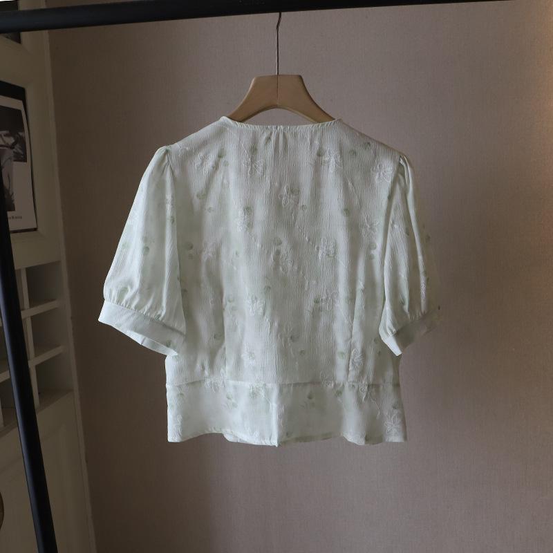 Летний топ 2025 года с квадратным вырезом и цветочным принтом из шифона с рукавами-буфами для женщин