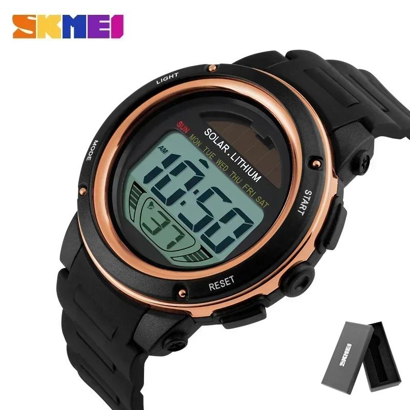 Skmei 1096 Digital Watch Reloj Hombre Outdoor Sport Watch Men Solar Pu Strap Wristwatches Mens Chronograph Alarm 5Bar Waterproof
