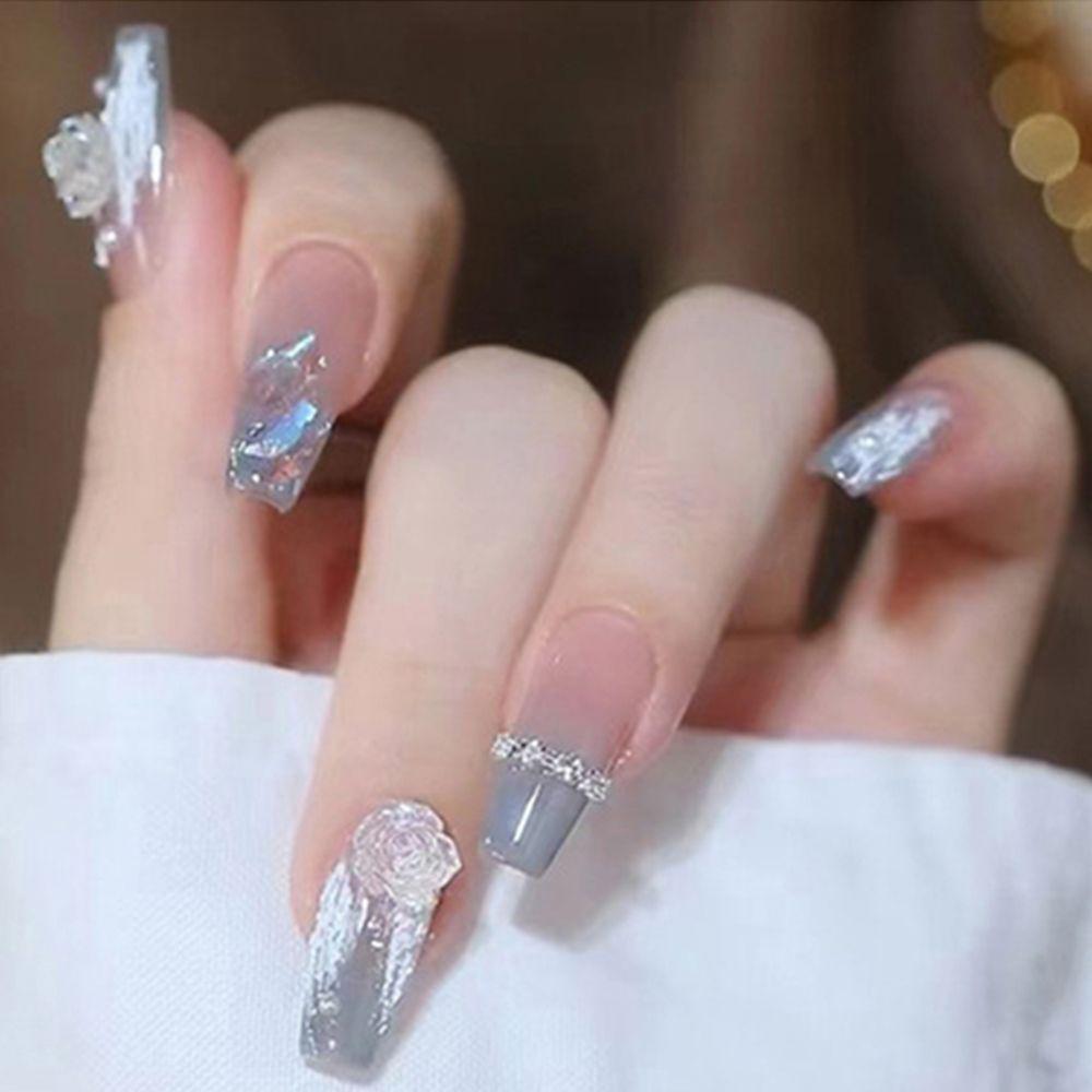24pcs Press On Nails French Long and Short Square Almond Full Cover False Nail Fake Nails
