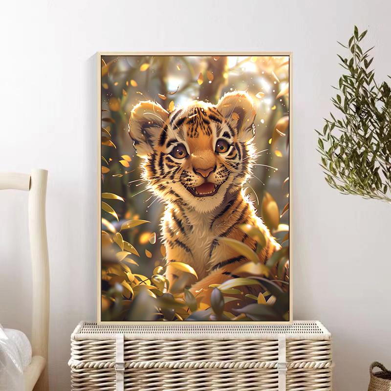 5d DIY Diamond Painting Cross Stitch Cute Animal Little Tiger Diamond Embroidery Mosaic Round Drill Home Decor Crafts