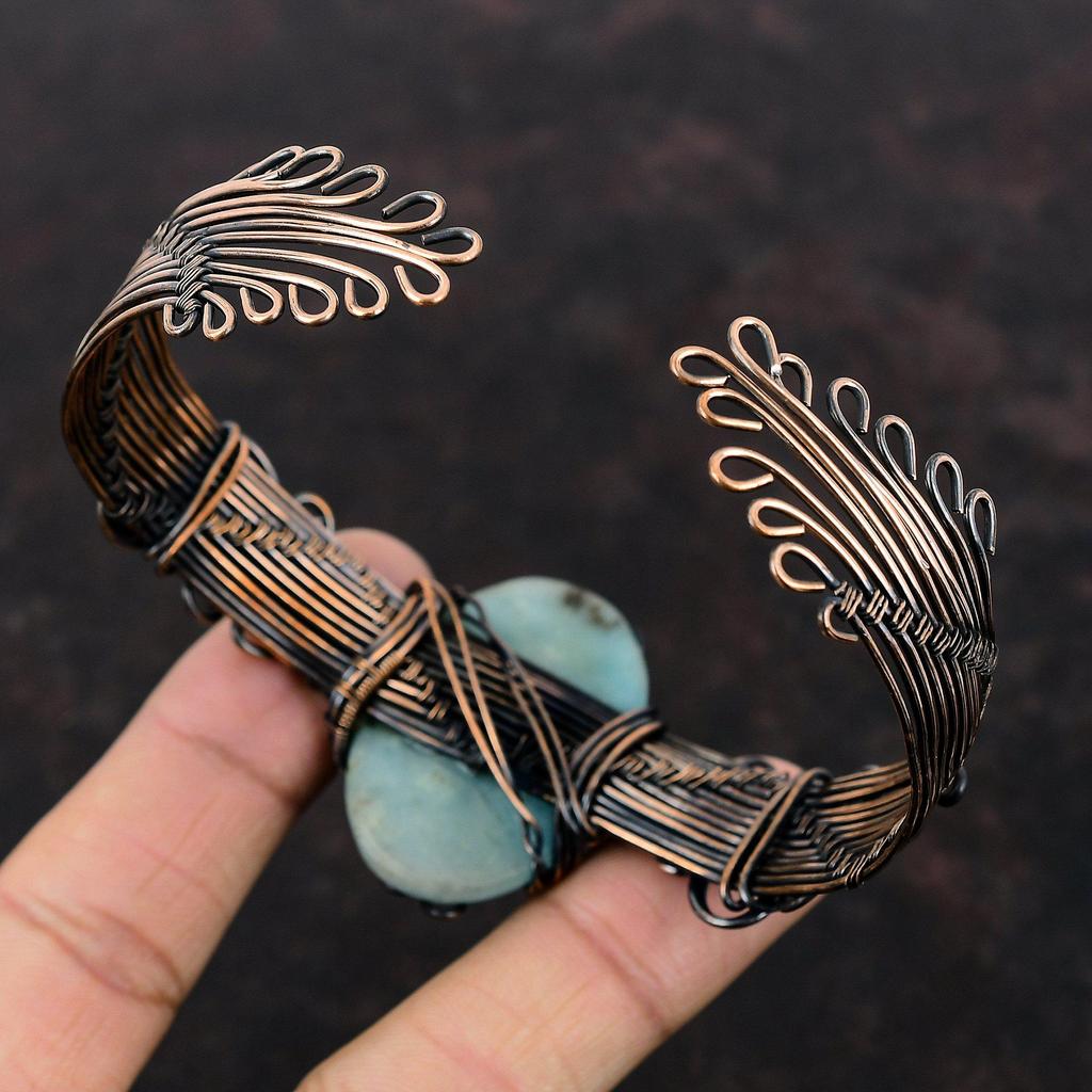 Hemimorphite Gemstone Cuff Bracelet Copper Wire Wrapped Bangle Adjustable Cuff Bracelet Copper Wire Wrapped Jewelry Handmade Bangle For Gift