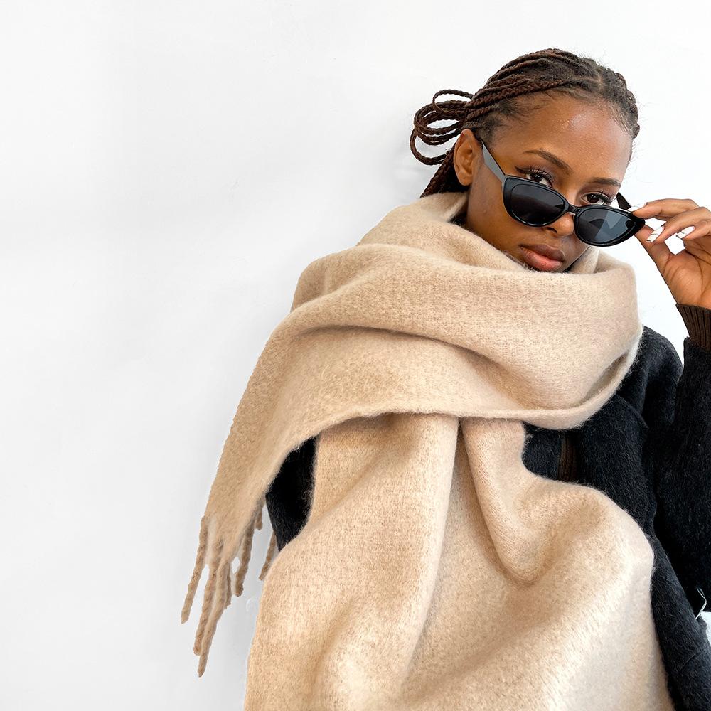 Solid Color Mohair Scarf Vacuum Packaging Warm Scarf Women's Shawl