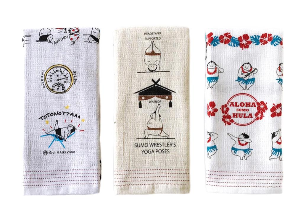 Kontex Hand Towels Set of 3 Face Cloth Calendar (57553-90) - Towels, (Sumo Sauna/Sumo Yoga/Sumo Hula)