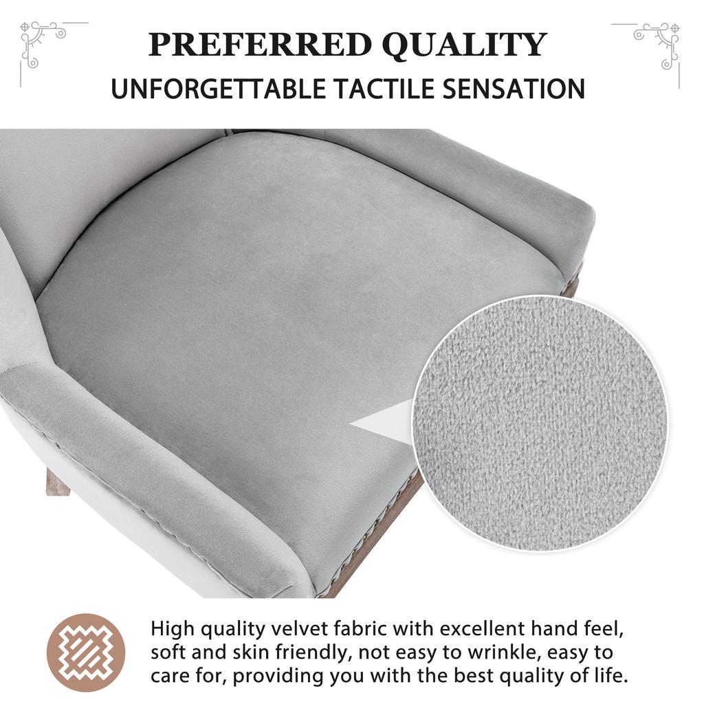 Luxurious Dining Chair (Kitchen Chair Living Room Chair, 4 pcs), Upholstered Chair with Nailhead Trim, Solid Wood Legs, Velvet Cover, Grey
