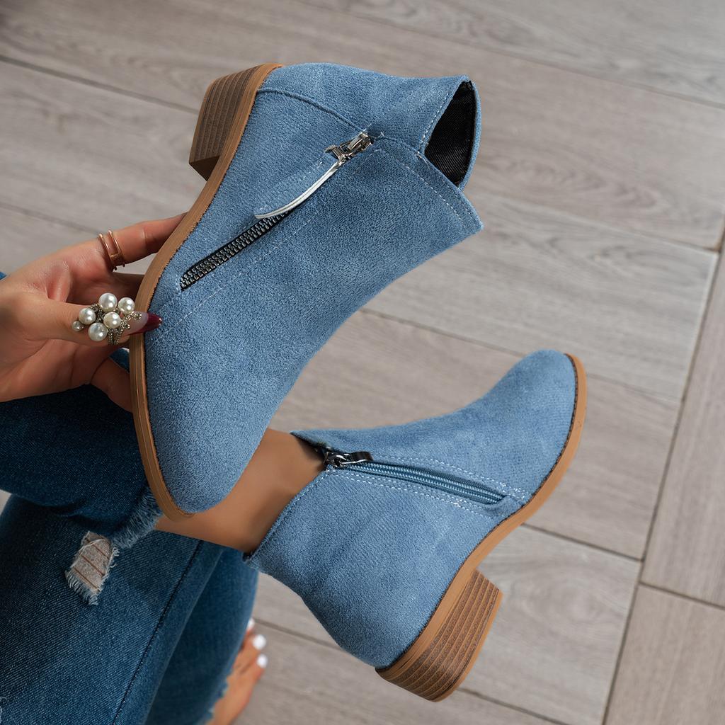 Модные женские ботильоны большого размера с острым носком на низком каблуке и боковой молнией, из реверсивной кожи, низкие, 2025 стиль