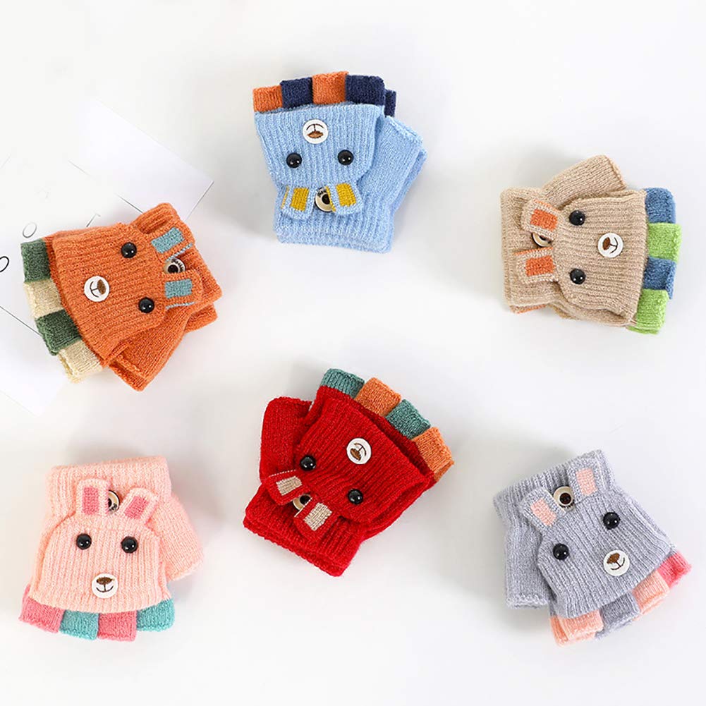 Eigenn Knit Gloves for Boys and with Mitten Fingerless and Warm and Perfect for Snow and More Kids' Babies, Girls, Covers, Half-Finger, Play, School,
