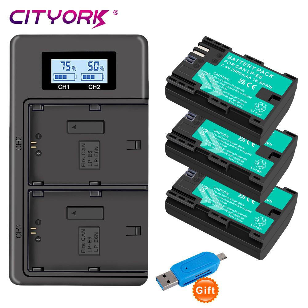 Cityork Lp e6 LP-E6 аккумулятор 2000 мАч + ЖК-двойное зарядное устройство для камеры Canon EOS 5DS R 5D Mark II 5D Mark III 6D 7D 70D 80D