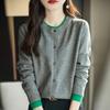 Spring and Autumn Ladies Casual Round Neck Knitted Cardigan