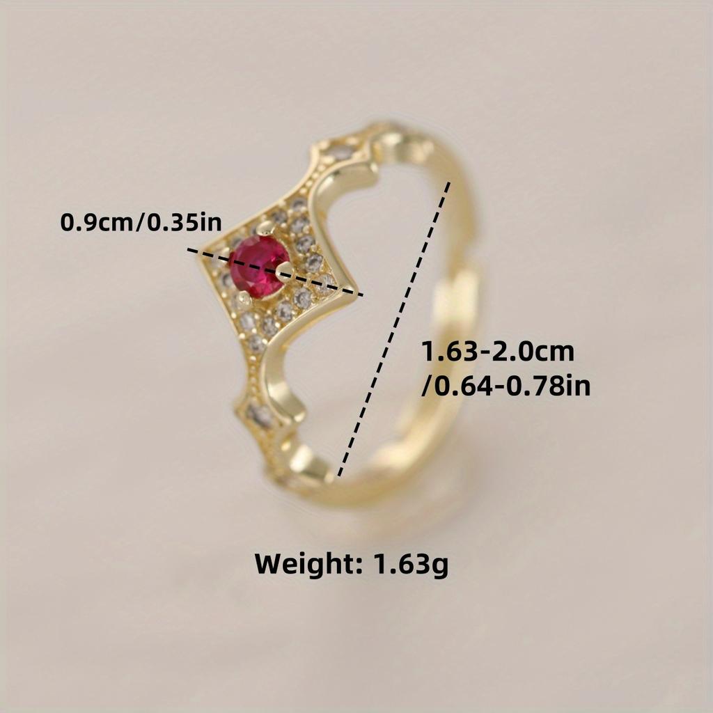Bohemia 18K Gold Plated Open Brass Ring for Women Retro Sexy Red Cubic Zirconia Light Luxury Rhombus Dense Inlay Transparent CZ Daily Wear Jewelry