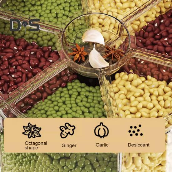 Вращающийся на 360 градусов дозатор хлопьев, контейнер для риса с крышкой, большая вместимость, несколько отсеков, органайзер для хранения зерна