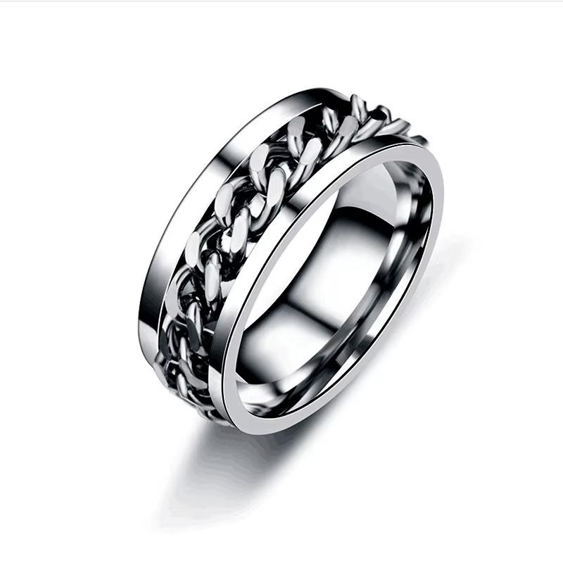 Silver Anti-Stress Ring Rotating Silver Chain Size 15