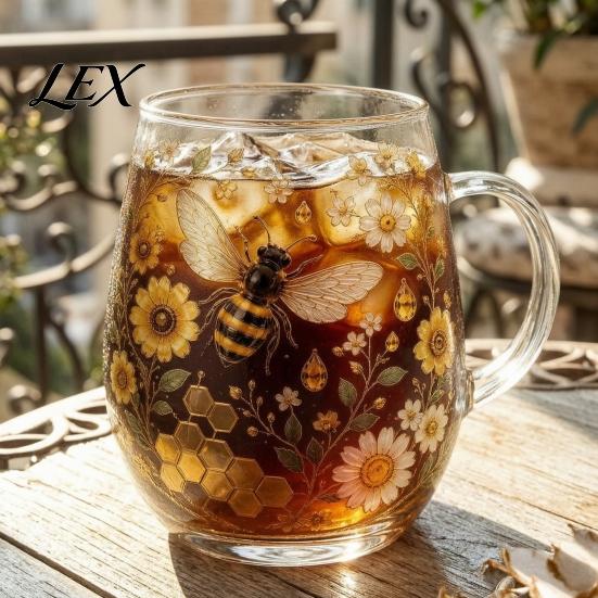Unique Painted Glass Mug Morning Tea Cup, Hummingbird Flower Pattern Tumbler with Gold Rim, Nature Elegant Edge Cup Themed Glassware for Coffee Juice