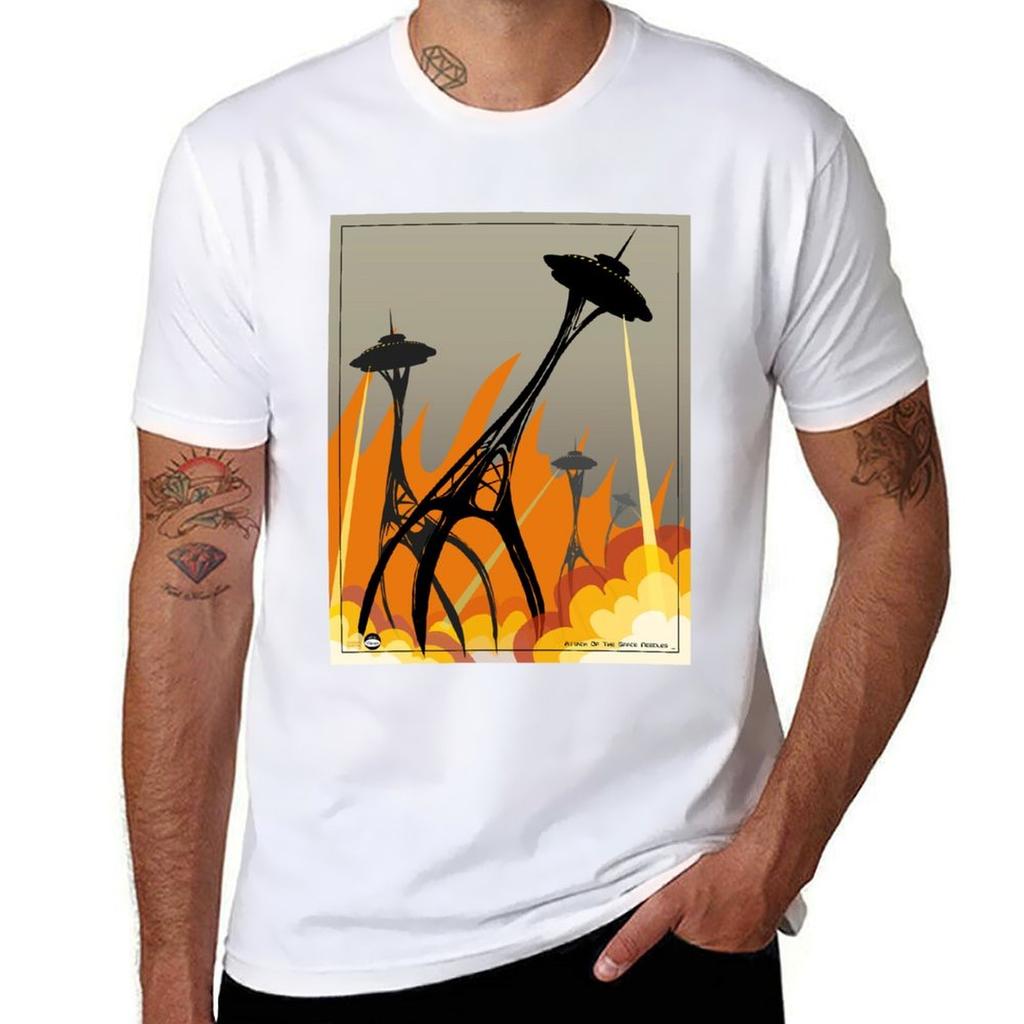 Attack Of The Space Needles Tshirt Casual Street Style Short Sleeve Tee