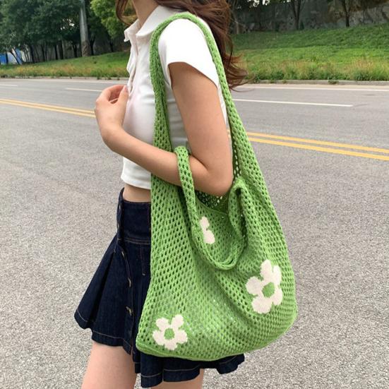 Вязаная пляжная сумка, ажурная тканая сумка через плечо с цветочным узором, сумка-тоут для повседневных выходов, праздников, шопинга на улице