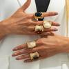 Salircon Exaggerated Vintage Elegant Black Brown Resin Acrylic Stone Chunky Metal Ring for Women Elegant Jewelry Gift 2026 New