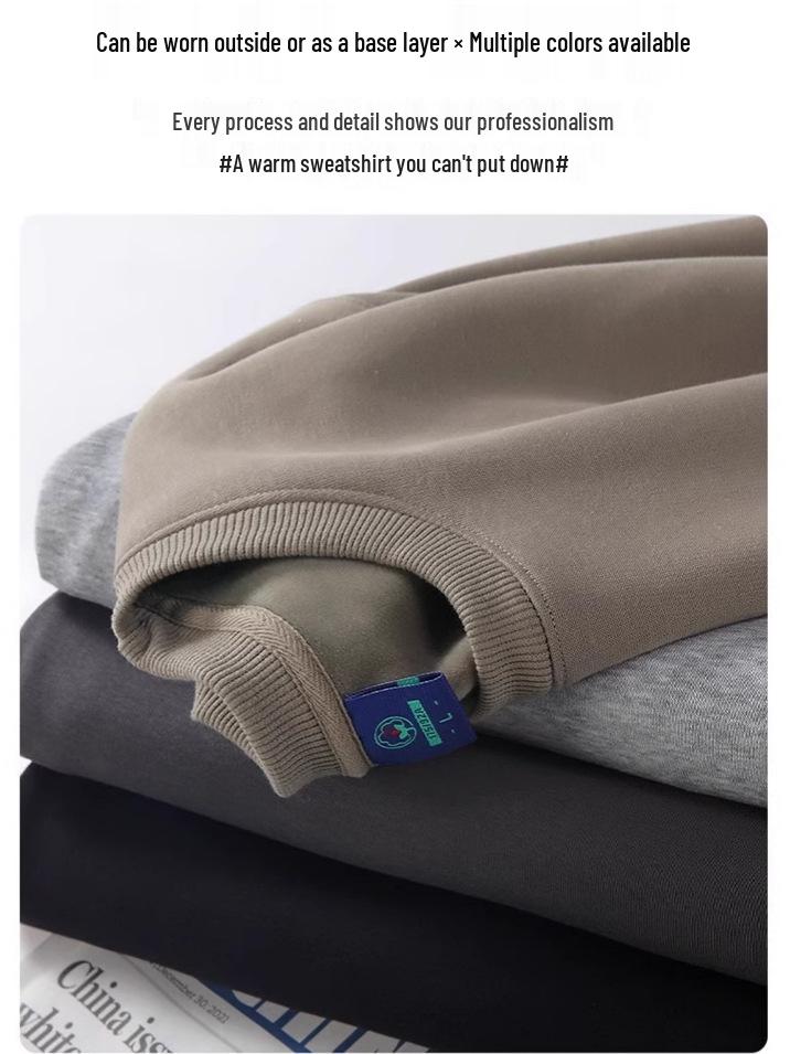 Men's 320g Heavyweight Drop Shoulder Crew Neck Sweatshirt, Autumn/Winter, Solid Color Cotton Pullover, Long Sleeve, Trendy Design