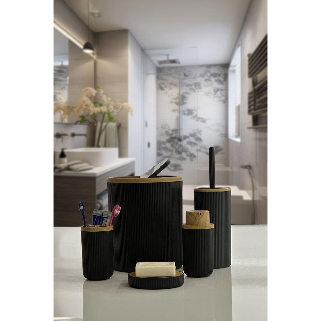 Auaro, набор из 5 круглых предметов для ванной комнаты, покрытый бамбуком в белые полоски