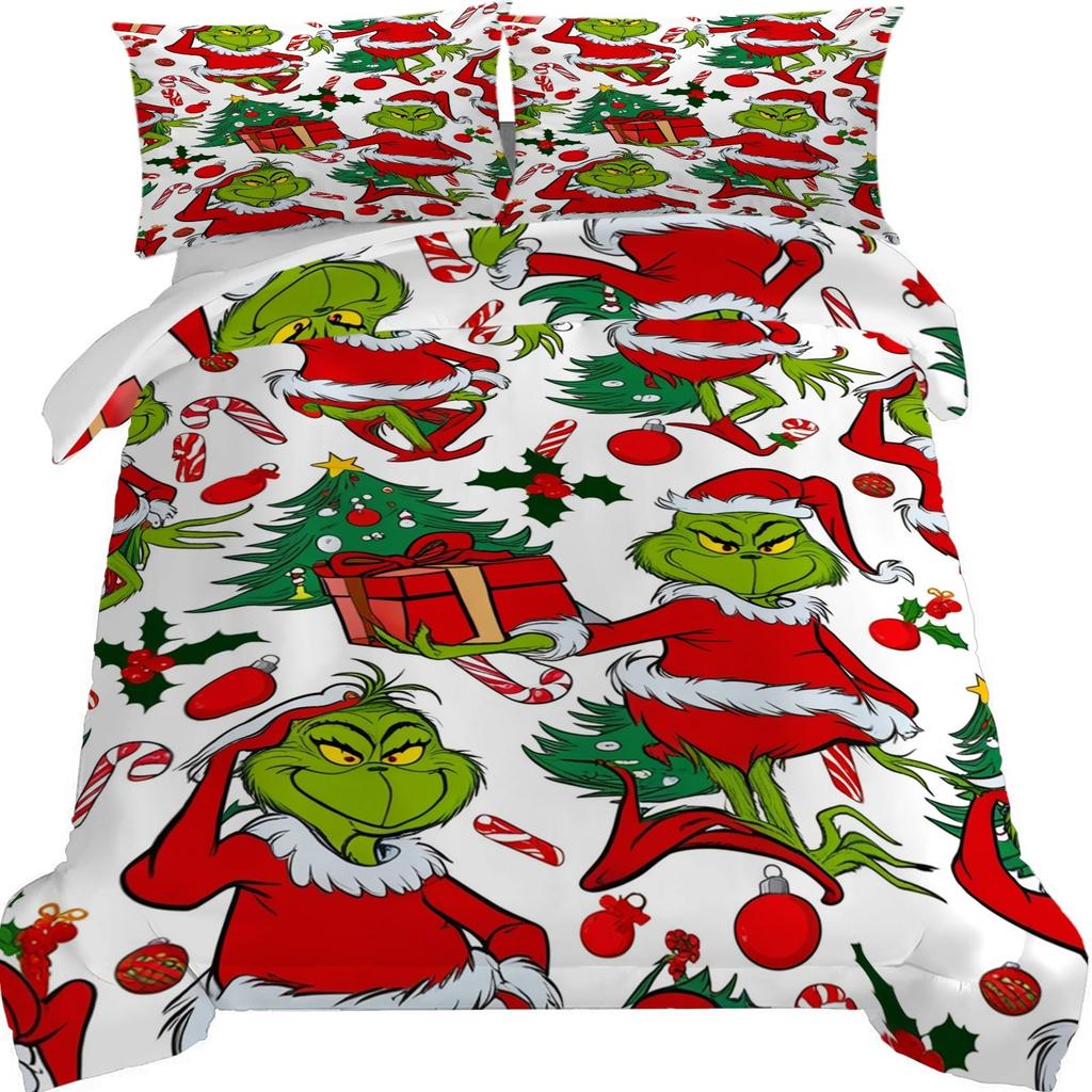 Пододеяльник с принтом рождественских украшений. Супермягкая матовая микрофибра для двуспальной кровати. Удобный комплект с застежкой-молнией и 2 наволочками.