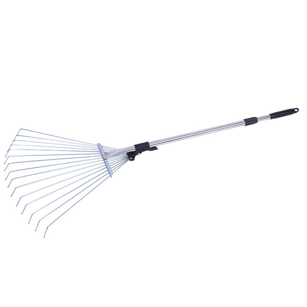 Retractable Stainless Steel Rake 15 Tines Fan-head Garden Leaves Rake Shrub Rake Garden Rake Tool for Flower Beds Lawns Yards