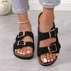 Belt Buckle One-character Flat-bottomed Slippers for Women's Wear Double-breasted Cork Sandals Slippers