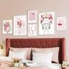 Nordic Canvas Painting Pink Flower Ace of Hearts Line Girl Wall Art Posters and Prints Wall Picture Living Room Bedroom Decor