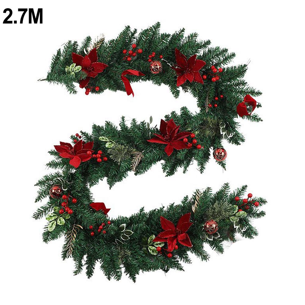 Christmas Decoration Garland 1 5 to 2 7 Meter with Red Poinsettias and Berries for Indoor and Covered Outdoor Use