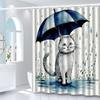 WhimsyCat Водостойкая шторка для душа, Дизайн с зонтиками, Всесезонное использование, Крючки в комплекте, Ткань с плетением, Многофункциональная