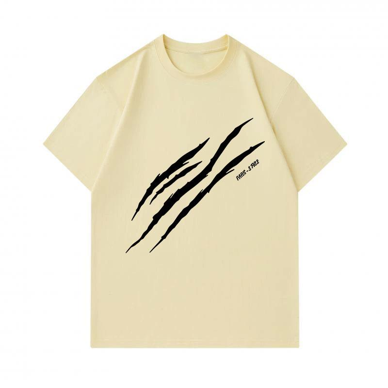 Men's 100% Cotton Short Sleeve Crew Neck T-Shirt, Claw Scratch Mark Print Casual Breathable Lightweight Daily Wear Tee for Summer Outdoor Street Fashi