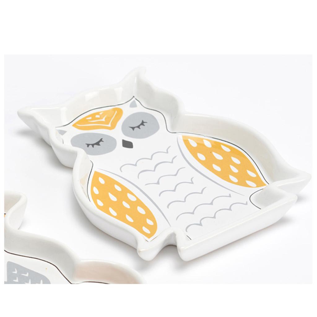 Les Trésors De Lily [Q9622] - Porcelain Tray 'Owl' Orange Gray White - 18. 5x14. 5cm