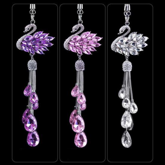 Блестящий лебедь, подвеска для автомобиля, искусственный кристалл, стразы, лебедь, шарм для зеркала заднего вида автомобиля, двусторонняя подвеска для женщин и девушек