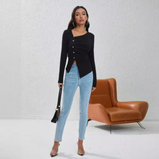 Платье на пуговицах с V-образным вырезом, однотонное, 2024: Удобная, Повседневная Европейская и Американская Женская Мода