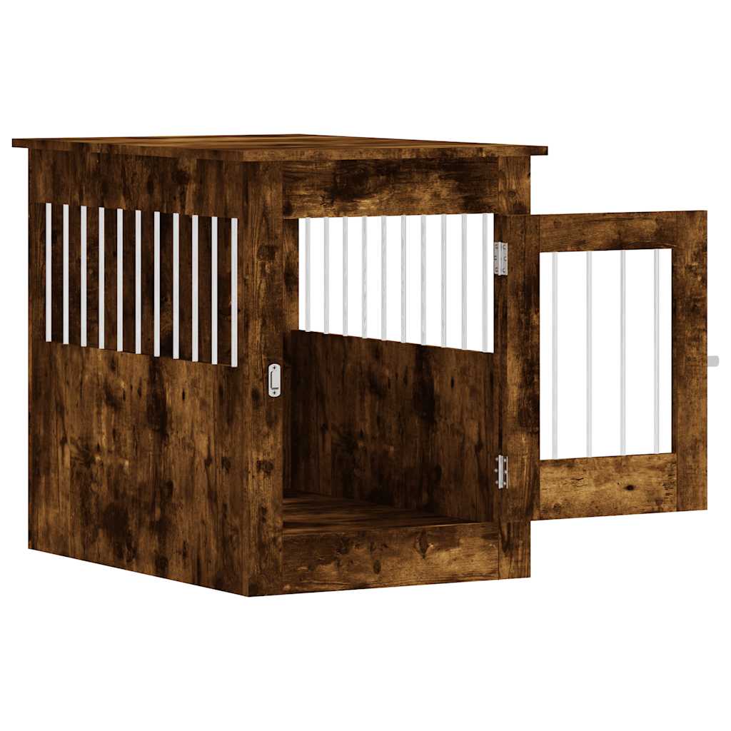 Wooden Style Dog Crate in Smoked Oak Finish 55 x 80 x 68 cm Engineered Wood & Steel