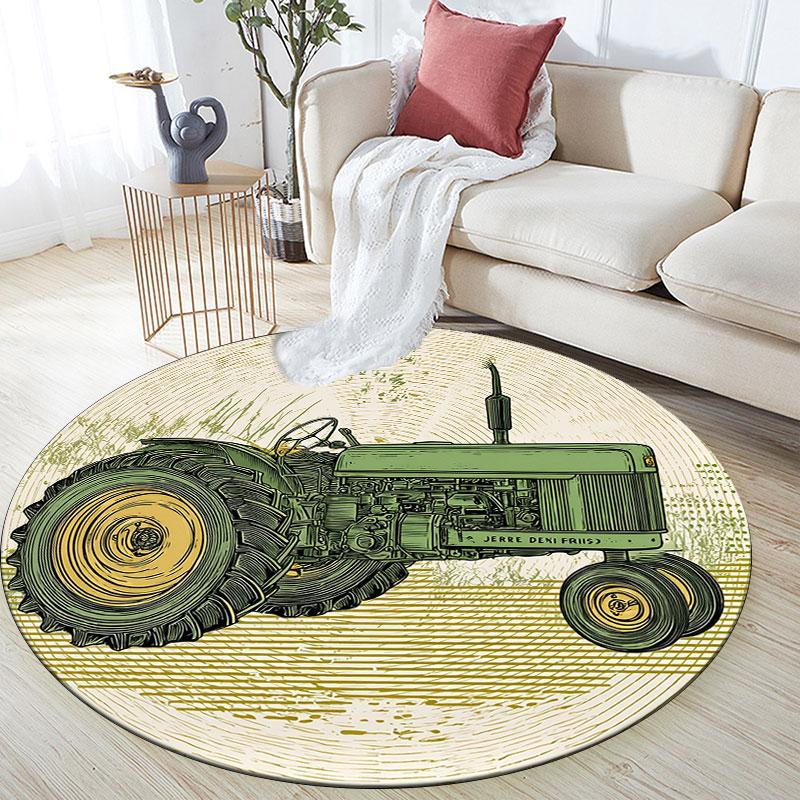 Farm Tractor pattern round rug,Carpet Rug for Living Room Bedroom Playroom ,Non-slip Floor Mat,Holiday Gifts and Birthday Gifts.