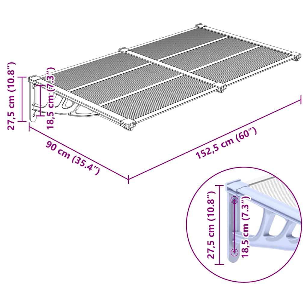 Door Canopy Grey and Transparent 152.5 x 90 cm Polycarbonate