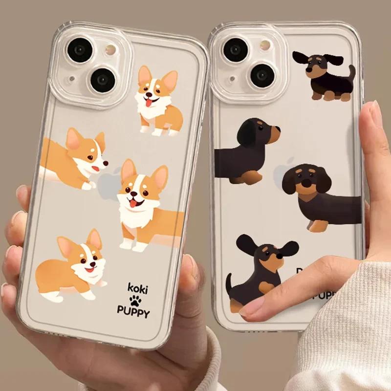 Мультяшная такса корги собака прозрачный чехол для телефона для iPhone 15 14 13 11 12 16 Pro XS Max 13Mini XR X SE Plus прозрачная крышка Funda