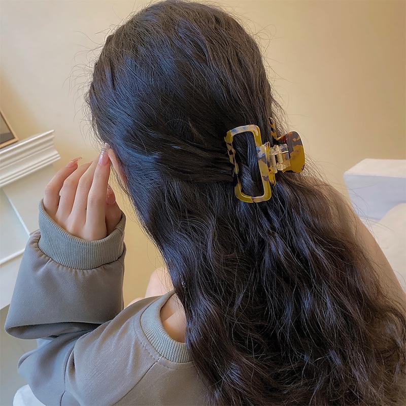 Новые ацетатные квадратные полые большие заколки-крабы для женщин, однотонные, с леопардовым узором, зажим-акула, женские аксессуары для волос