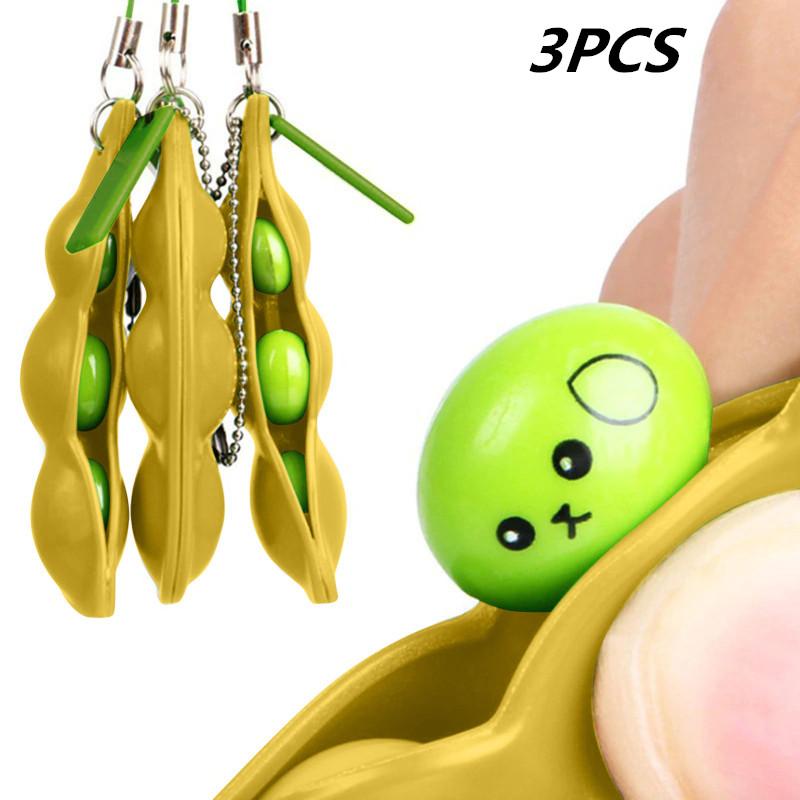 Fidget Toys Decompression Edamame Toys Squishy Squeeze Beans Keychain Cute Stress Adult Toy Rubber Girls Boys Xmas Gift