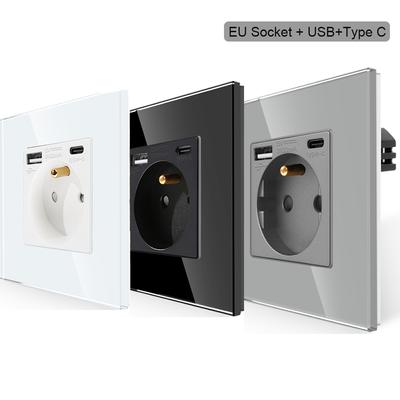 Французская вилка розетки стены, умная розетка с огнестойкой стеклянной панелью 86*86мм Франции порта 5в 3.1а Усб Тип-к