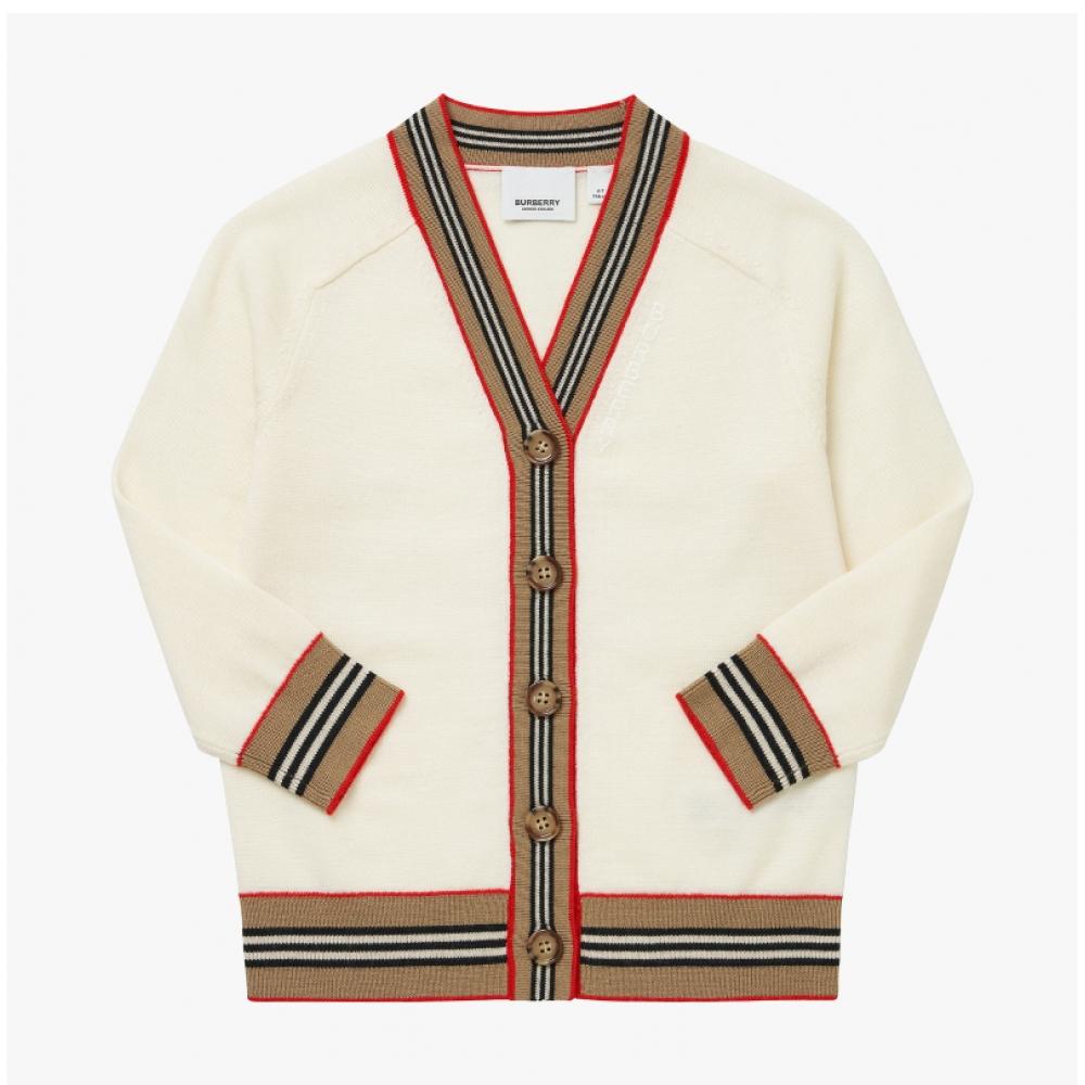 Burberry 8054222 A1452 Icon Stripe Trim Wool Kids Cardigan